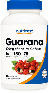 Thumbnail for Nutricost Guarana 1000mg Serving, 150 Vegetarian Capsules - Natural Herbal Brazilian Caffeine Energizer Supplement