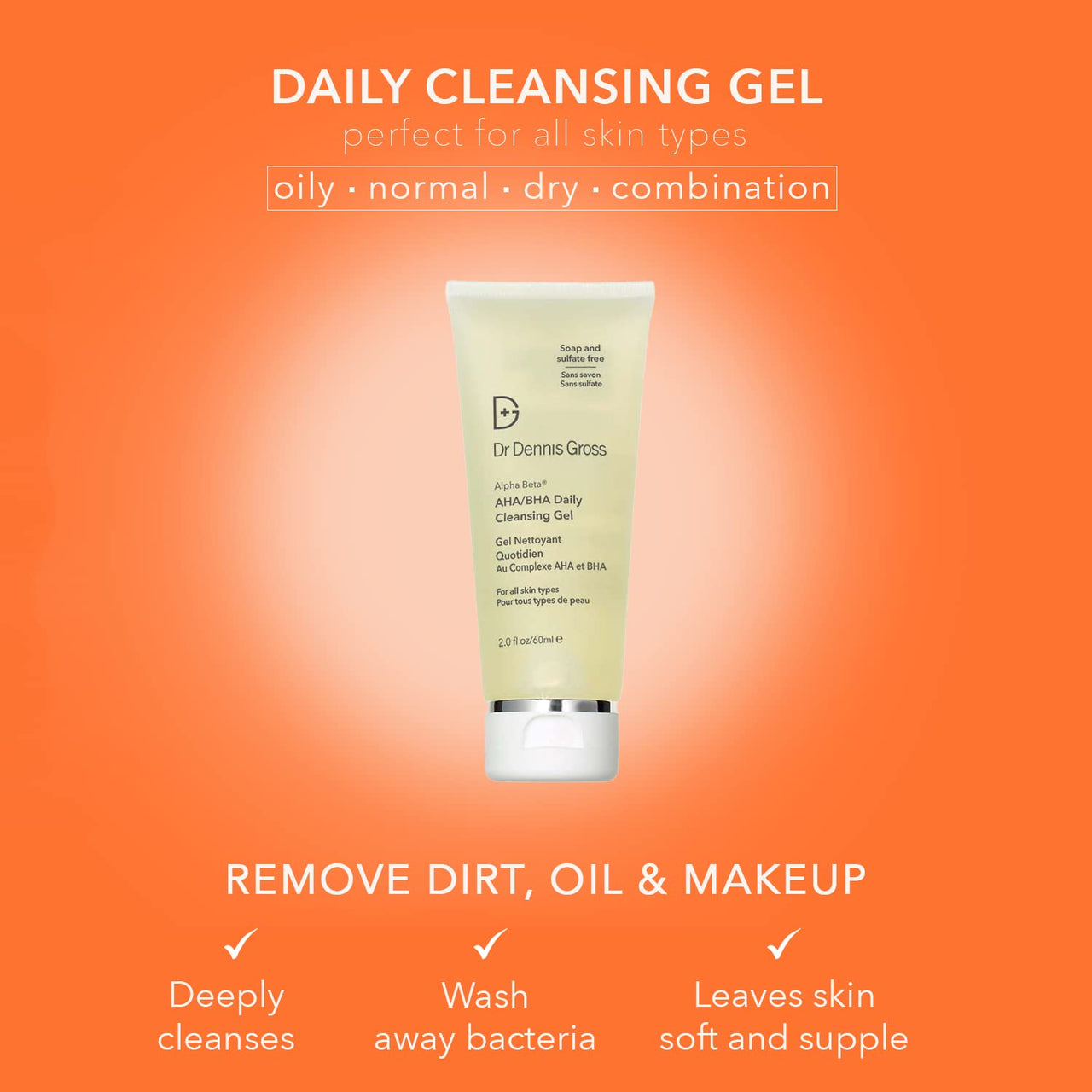 Dr Dennis Gross Alpha Beta® AHA/BHA Daily Cleansing Gel, for Skin That is Dull, Congested and Uneven Tone & Texture (2 Fl Oz)