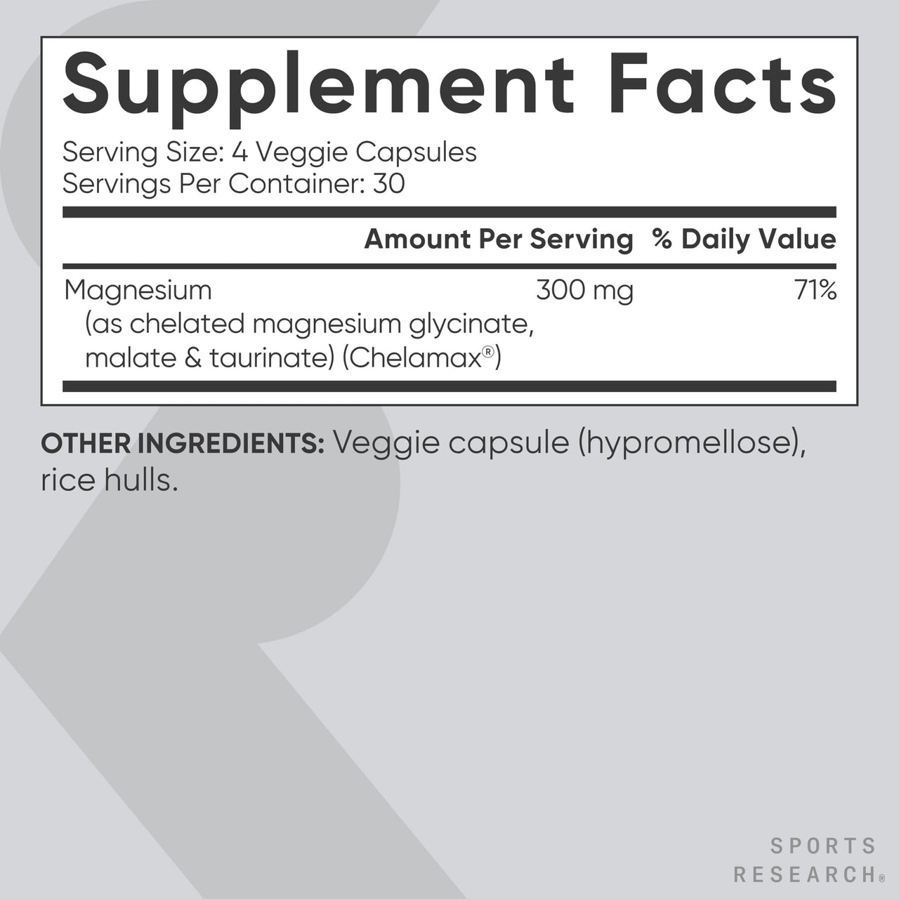 Sports Research® Chelated Triple Magnesium Complex with Glycinate, Taurinate & Malate (Chelamax®) for Enhanced Bioavailability* - 300 mg per Serving, Non-GMO, Certified Vegan, 120 Veggie Capsules