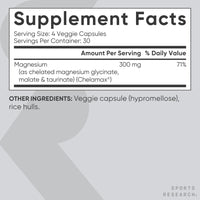Thumbnail for Sports Research® Chelated Triple Magnesium Complex with Glycinate, Taurinate & Malate (Chelamax®) for Enhanced Bioavailability* - 300 mg per Serving, Non-GMO, Certified Vegan, 120 Veggie Capsules