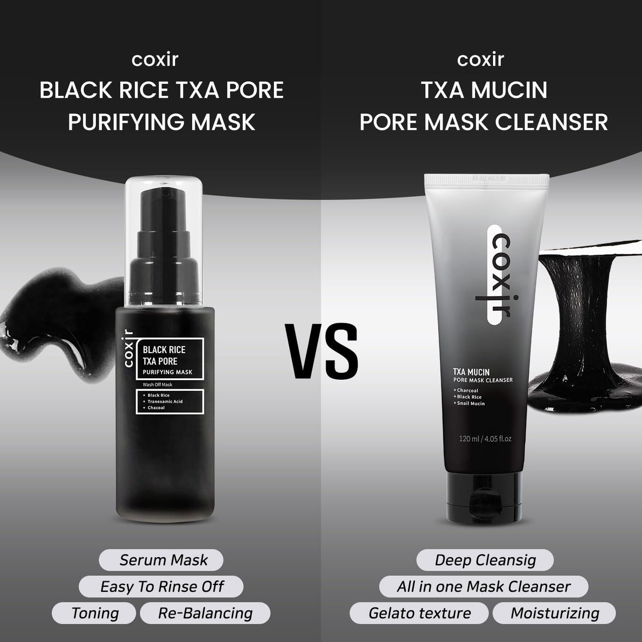 Coxir TXA Black Rice Pore Mask – Korean 3-in-1 Wash-Off Mask Serum| Pore Purifying, Blackhead Care, Hydrating, Skin Toning Treatment with TXA & Black Rice |Vegan K-beuaty Face Mask [50ml/1.69 fl.oz]