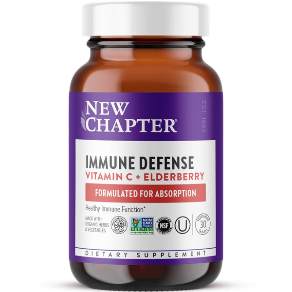 New Chapter® Vitamin C Immune Defense Supplement + Elderberry – Excellent Source of Vitamin C, One Daily Tablet for Healthy Immune Support, Made with Organic Herbs, Non-GMO, Gluten Free, 30 ct