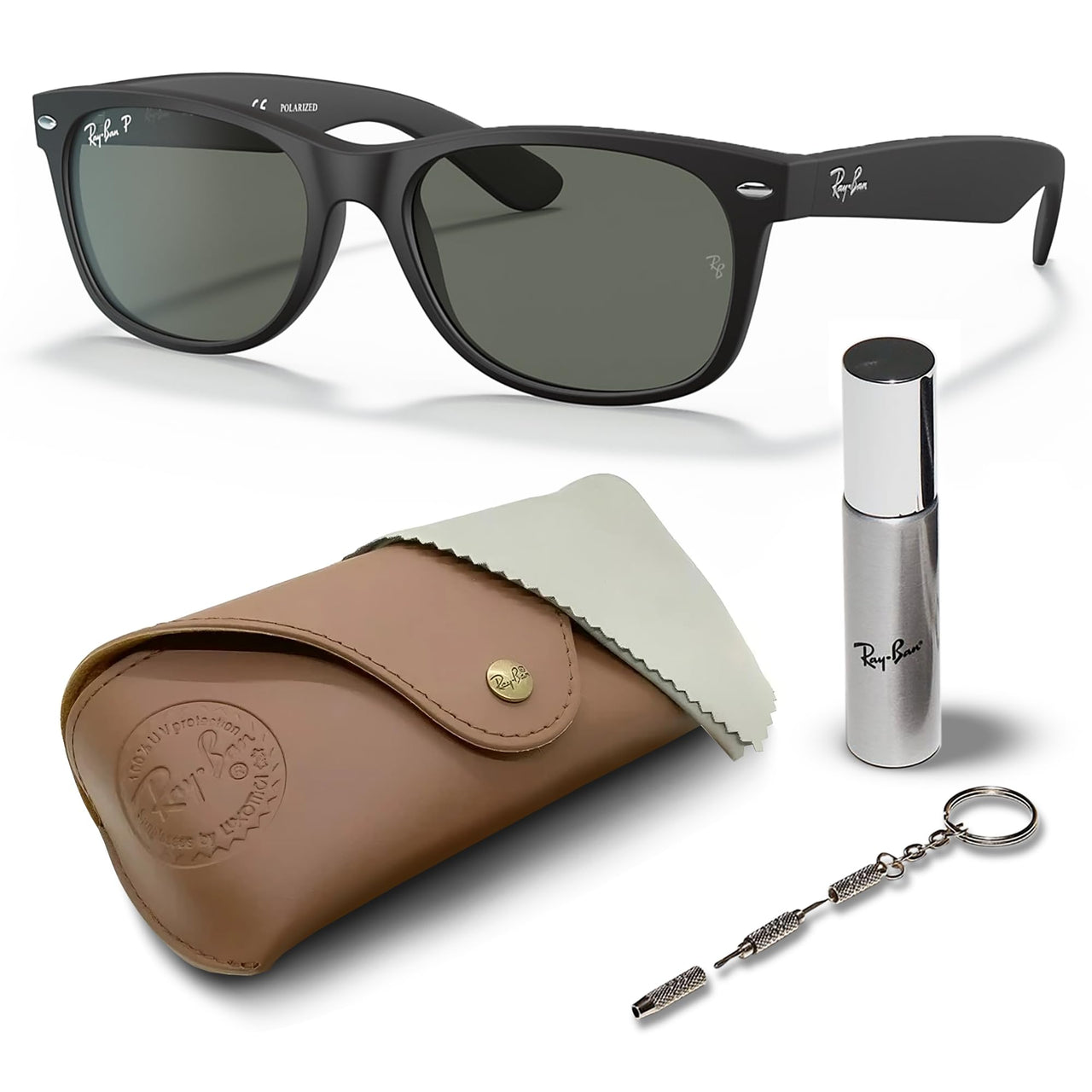 Ray-Ban RB2132 NEW WAYFARER CLASSIC POLARIZED Square Shaped Sunglasses for Men & Women – Includes Official Rayban Eyewear Kit – Ideal Formal & Casual Wear Sunglasses – Green Lens