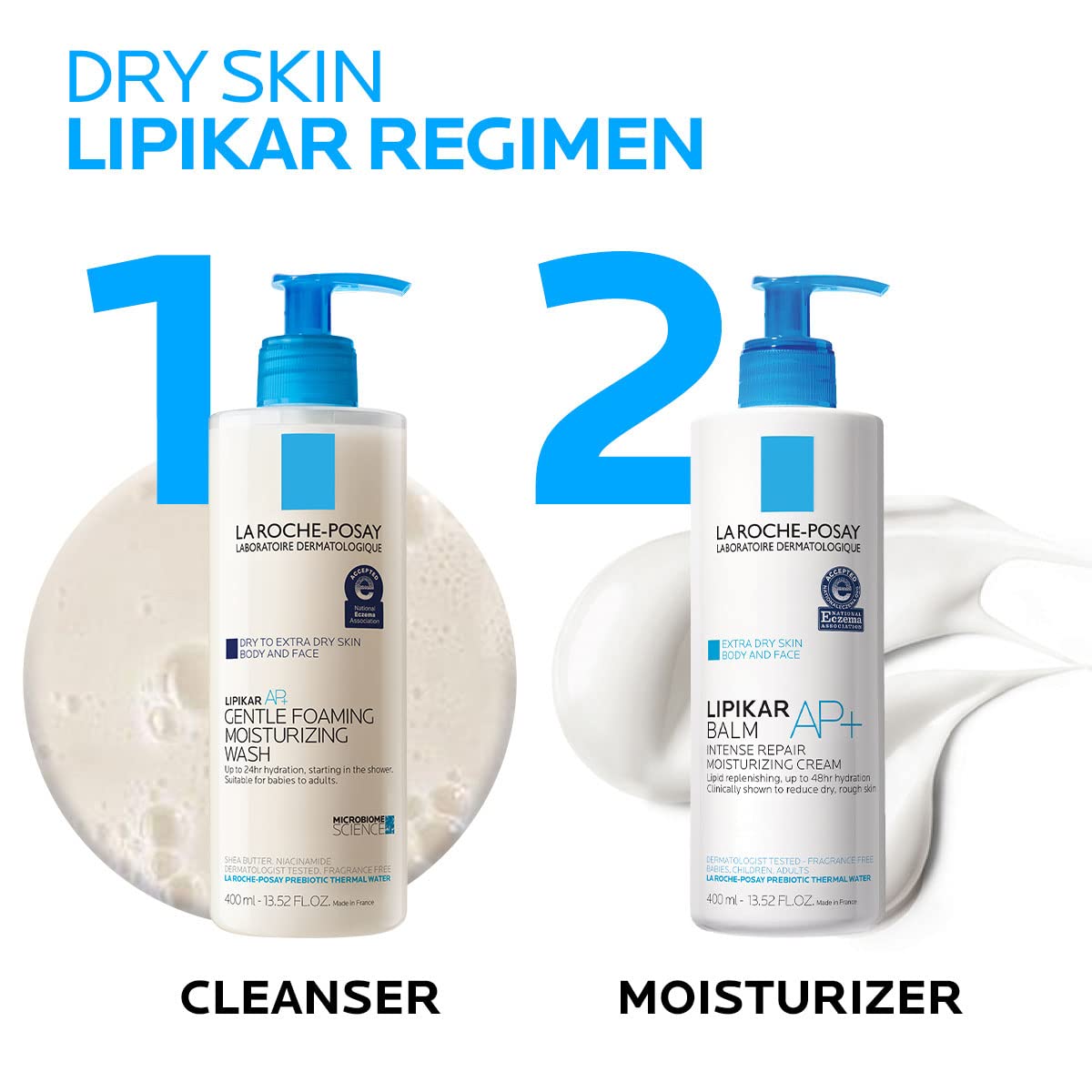 La Roche-Posay Lipikar AP+ Gentle Foaming Moisturizing Wash, Shea Butter + Niacinamide + Glycerin, Moisturizing Body Wash & Face Wash For Dry Skin, National Eczema Association Accepted, Soap Free