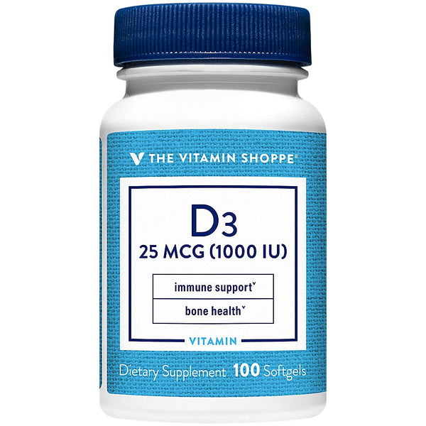 Vitamin D3 1000IU Softgel, Supports Bone & Immune Health, Aids in Cellular Growth & Calcium Absorption, Gluten Free & Once Daily Formula (100 Softgels) by The Vitamin Shoppe
