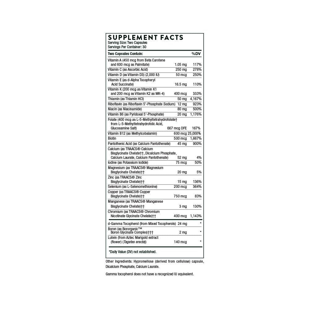 THORNE Basic Nutrients 2/Day - Comprehensive Daily Multivitamin with Optimal Bioavailability - Vitamin & Mineral Formula - Gluten, Dairy & Soy-Free - 60 Capsules - 30 Servings