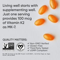 Thumbnail for Sports Research® Vitamin K2 as MK-7 100mcg with Coconut MCT Oil - 60 Veggie Softgels (2 Month Supply) Vegan Certified, Non-GMO Verified, Gluten & Soy Free