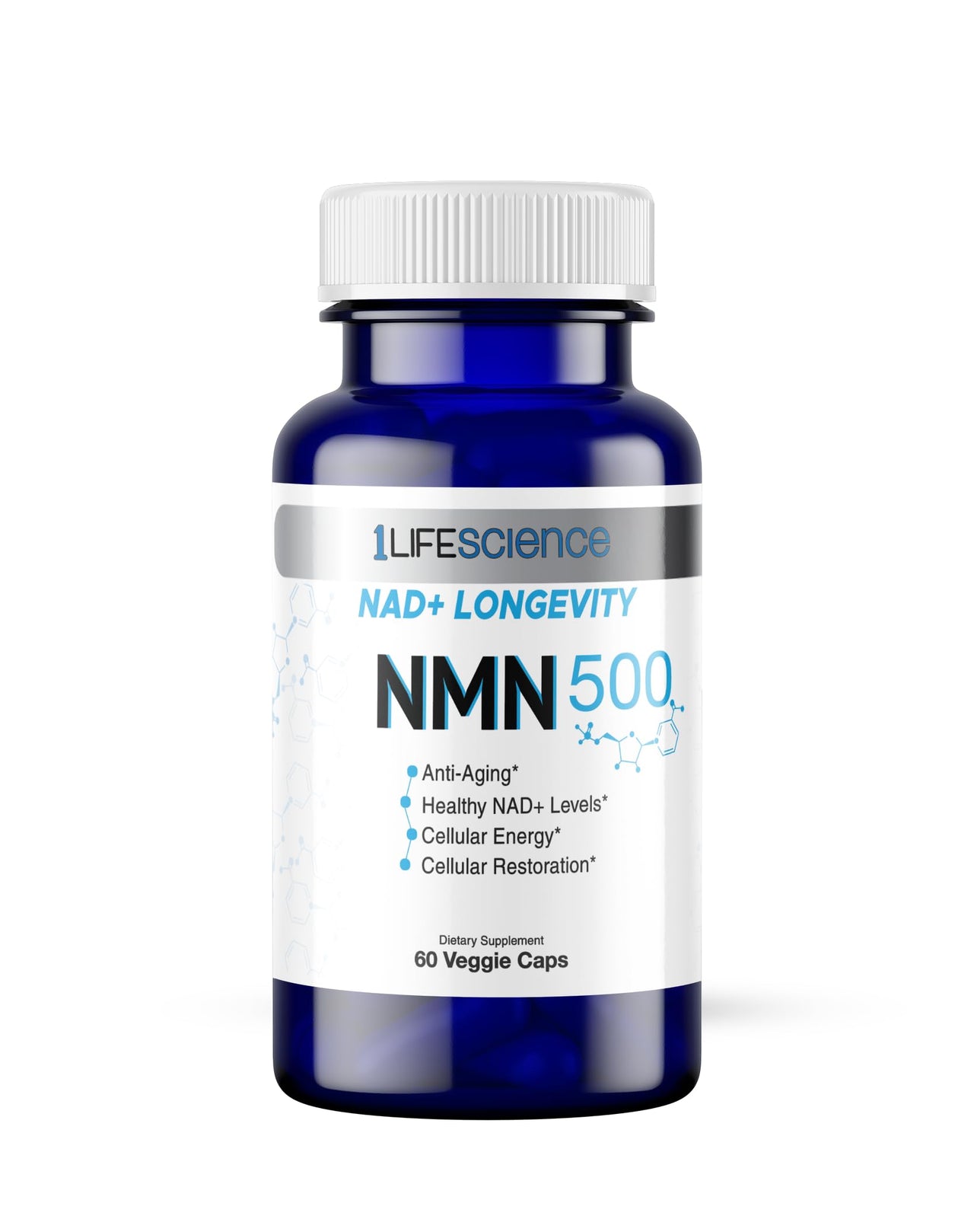 1LifeScience NMN500 Nicotinamide Mononucleotide Supplement â€“ 500mg per Serving â€“ NAD+ Longevity & Cellular Energy Support â€“ cGMP Made in USA â€“ 60 Veg Capsules
