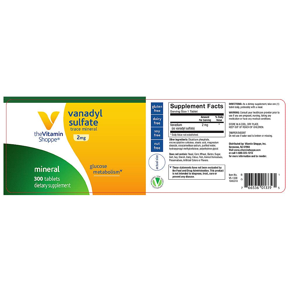 Vanadyl Sulfate 2 MG Tablets by The Vitamin Shoppe