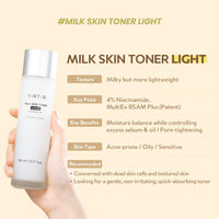 Thumbnail for TIRTIR Milk Skin Rice Toner Light | Instant Hydration with 4% Niacinamide, Pantenol, Lightweight, Pore-Tightening, Vegan, Acne-Prone, Oily Skin, Fungal Acne Safe, Korean Skin Care, 5.07 Fl Oz