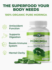 Thumbnail for PURA VIDA MORINGA Organic Moringa Capsules, Pure Moringa Leaf Powder Single Origin for Energy, Metabolism & Immune Support, 120ct, 500mg Caps