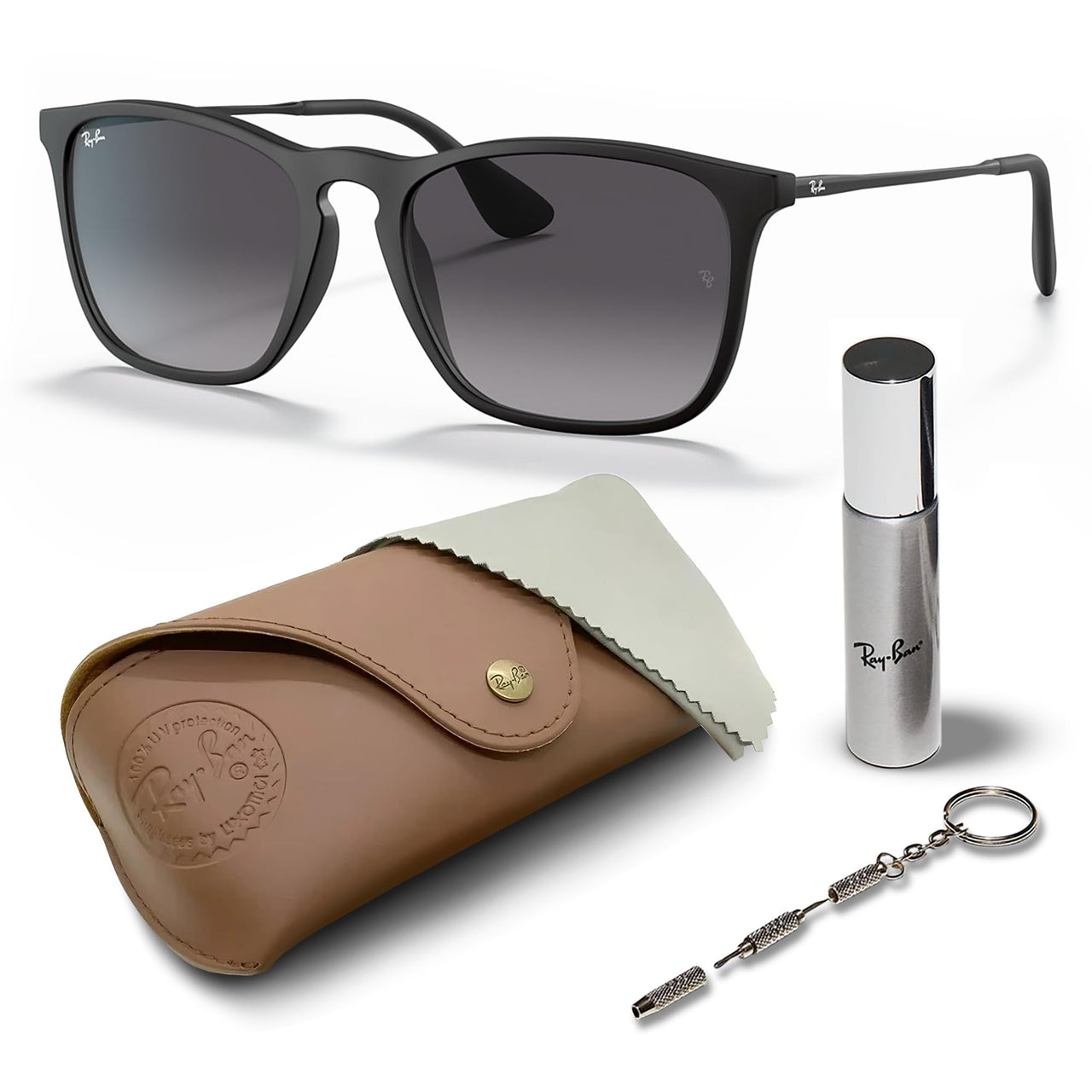 Ray-Ban RB4187 CHRIS Square Shaped Non-Polarized Sunglasses for Men – Includes Official RAYBAN Eyewear Kit – Ideal Formal & Casual Wear Sunglasses – Light Grey Gradient Lens