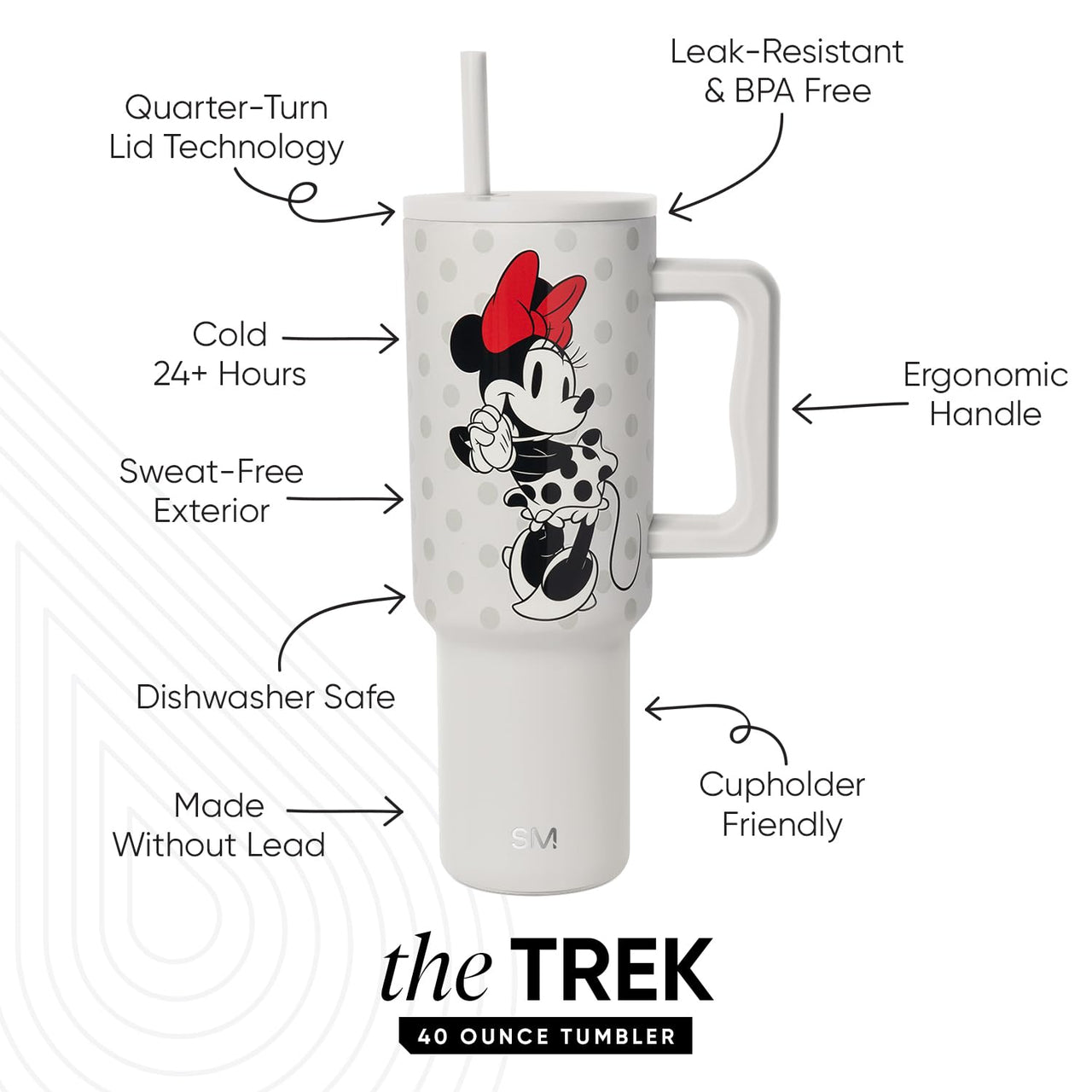 Simple Modern Disney 40 oz Tumbler with Handle and Straw Lid | Insulated Reusable Stainless Steel Water Bottle Travel Mug | Gifts for Women Men Him Her | Trek Collection | 40oz | Minnie Mouse Love