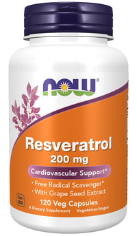 Thumbnail for NOW Supplements, Natural Resveratrol 200 mg with Red Wine Extract, 120 Veg Capsules