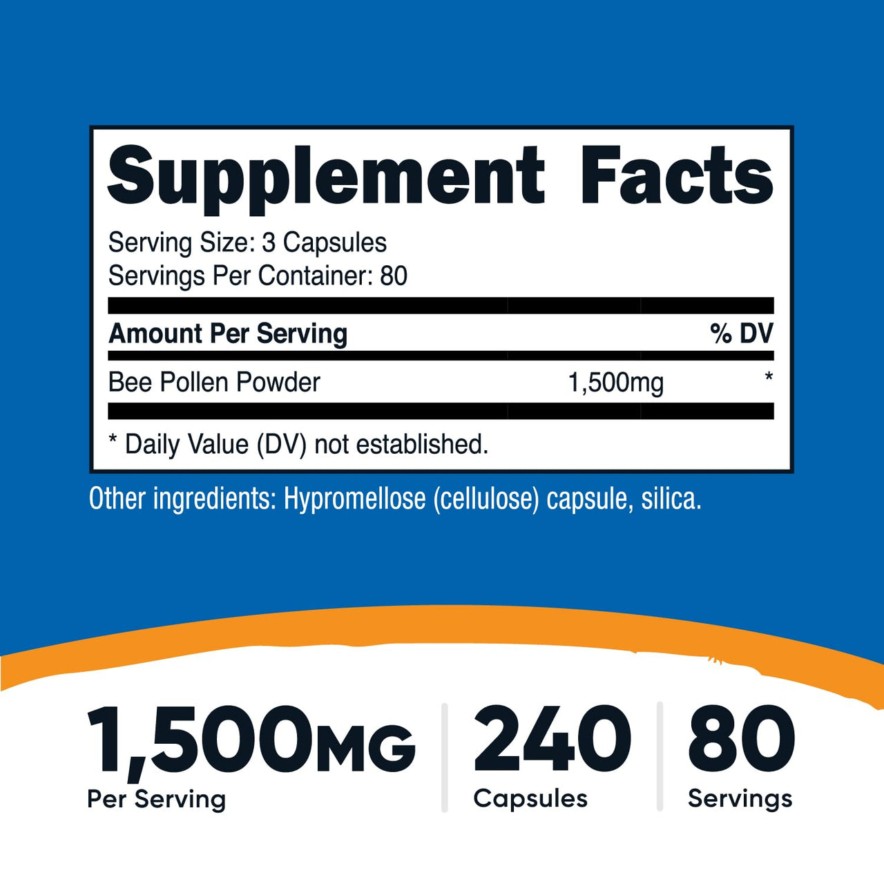 Nutricost Bee Pollen (240 Capsules, 80 Servings) (1,500MG Per Serving) - Non-GMO, GMP Compliant