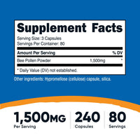 Thumbnail for Nutricost Bee Pollen (240 Capsules, 80 Servings) (1,500MG Per Serving) - Non-GMO, GMP Compliant