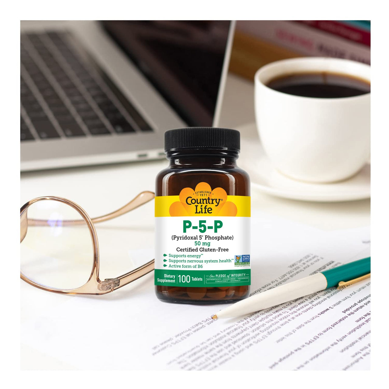 Country Life P-5-P Vitamin B6 – Bioavailable Pyridoxal-5-Phosphate Supplement for Energy, Nervous System Support, and Red Blood Cell Growth – Certified Gluten Free, Vegan, Non-GMO – 100 Capsules