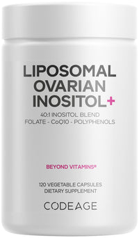 Thumbnail for Codeage Liposomal Ovarian Inositol+ Supplement - Myo-Inositol & D-Chiro-Inositol 40:1 Blend, Folate 5-MTHF, CoQ10, Pomegranate & Wild Blueberry, Liposomal Delivery, Non-GMO, Gluten-Free - 120 Capsules