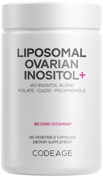 Codeage Liposomal Ovarian Inositol+ Supplement - Myo-Inositol & D-Chiro-Inositol 40:1 Blend, Folate 5-MTHF, CoQ10, Pomegranate & Wild Blueberry, Liposomal Delivery, Non-GMO, Gluten-Free - 120 Capsules