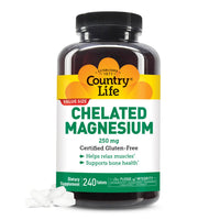 Thumbnail for Country Life, Chelated Magnesium 250mg, Supports Bone and Immune Health, Daily Supplement, 240 ct