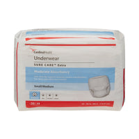 Thumbnail for Cardinal Health™ Protective Underwear, Sure Care™ Extra, Moderate Absorbency, Small/Medium, Pull-On Adult Disposable Underwear with Tear-Away Seams, Cloth-Like & Discreet - Bag of 20