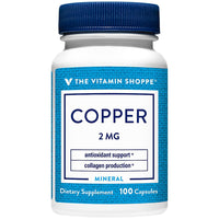Thumbnail for The Vitamin Shoppe Brand Copper 2 mg Capsules, Essential Trace Mineral Supplement for Men & Women, Supports Antioxidant Function, Collagen Production & Iron Metabolism, Gluten Free, 100 Capsules