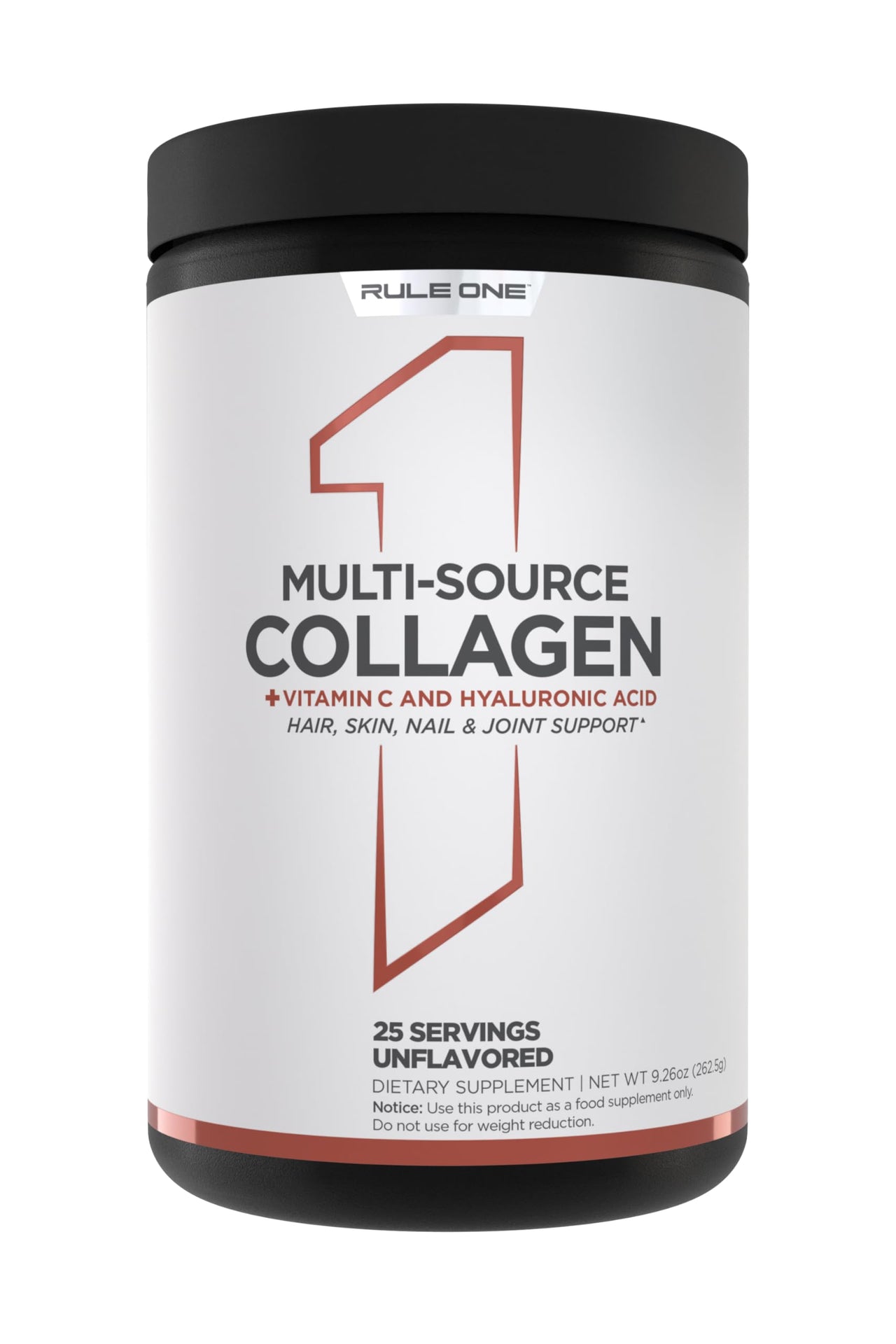 Rule 1 Proteins Multi-Source Collagen Powder - Bovine, Chicken, Fish & Eggshell Collagen Sources + Hyaluronic Acid & Vitamin C for Hair, Skin, & Nail Support (25 Servings, Unflavored)