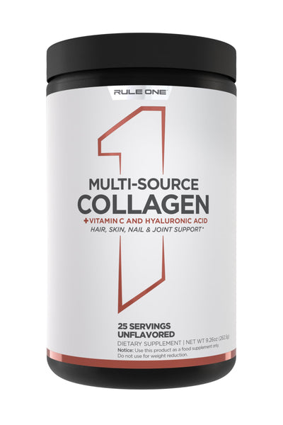 Rule 1 Proteins Multi-Source Collagen Powder - Bovine, Chicken, Fish & Eggshell Collagen Sources + Hyaluronic Acid & Vitamin C for Hair, Skin, & Nail Support (25 Servings, Unflavored)