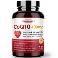 Thumbnail for ZEBORA CoQ10-400mg-Softgels with PQQ, BioPerine & Omega-3, Coenzyme Q10(Ubiquinone) Supplement for High-Absorption, Powerful-Antioxidant, Support Heart & Energy-Production, 120 Servings