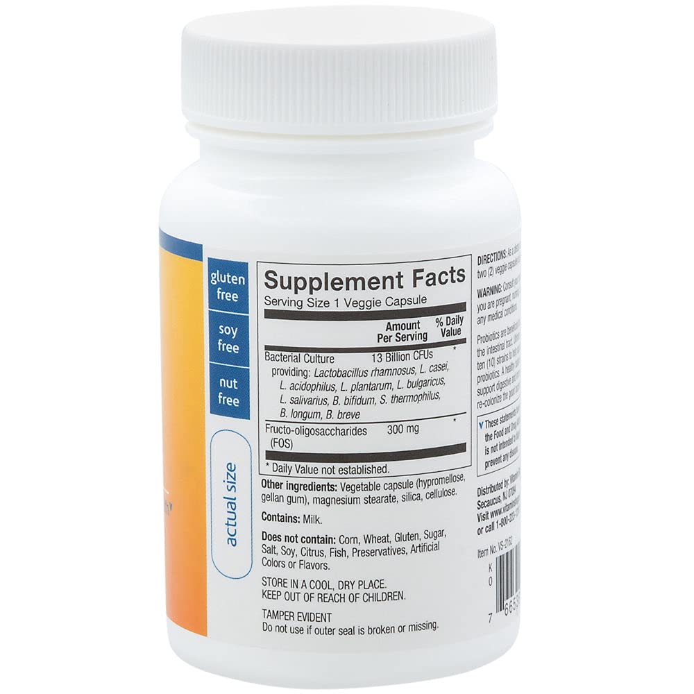 Ultimate 10 Probiotic, 13 Billion, Shelf Stable Probiotic, No Refrigeration, Targeted Release – to Support Digestive Health, Intestinal Health and Immunity (30 Vegetable Capsules)