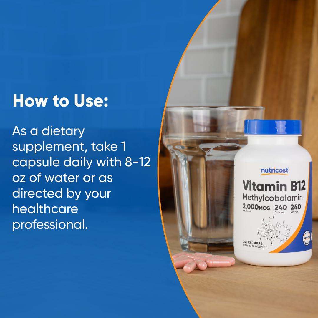 Nutricost Vitamin B12 (Methylcobalamin) 2000mcg, 240 Capsules - Vegetarian Caps, Non-GMO, Gluten Free B12 Supplement