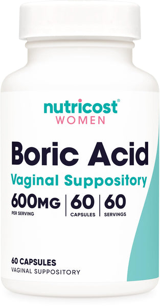Nutricost Boric Acid 600mg, 60 Capsules - Vaginal Suppository - Non-GMO - for Women