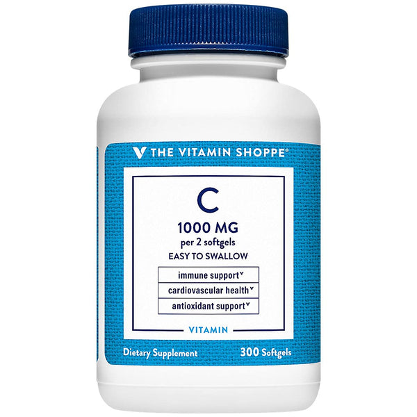 The Vitamin Shoppe Brand Vitamin C 1000 mg Capsules with Antioxidants, Immune & Collagen Production Support Supplement for Men and Women, Sugar & Gluten Free, Vegetarian, Non GMO, 300 Softgels