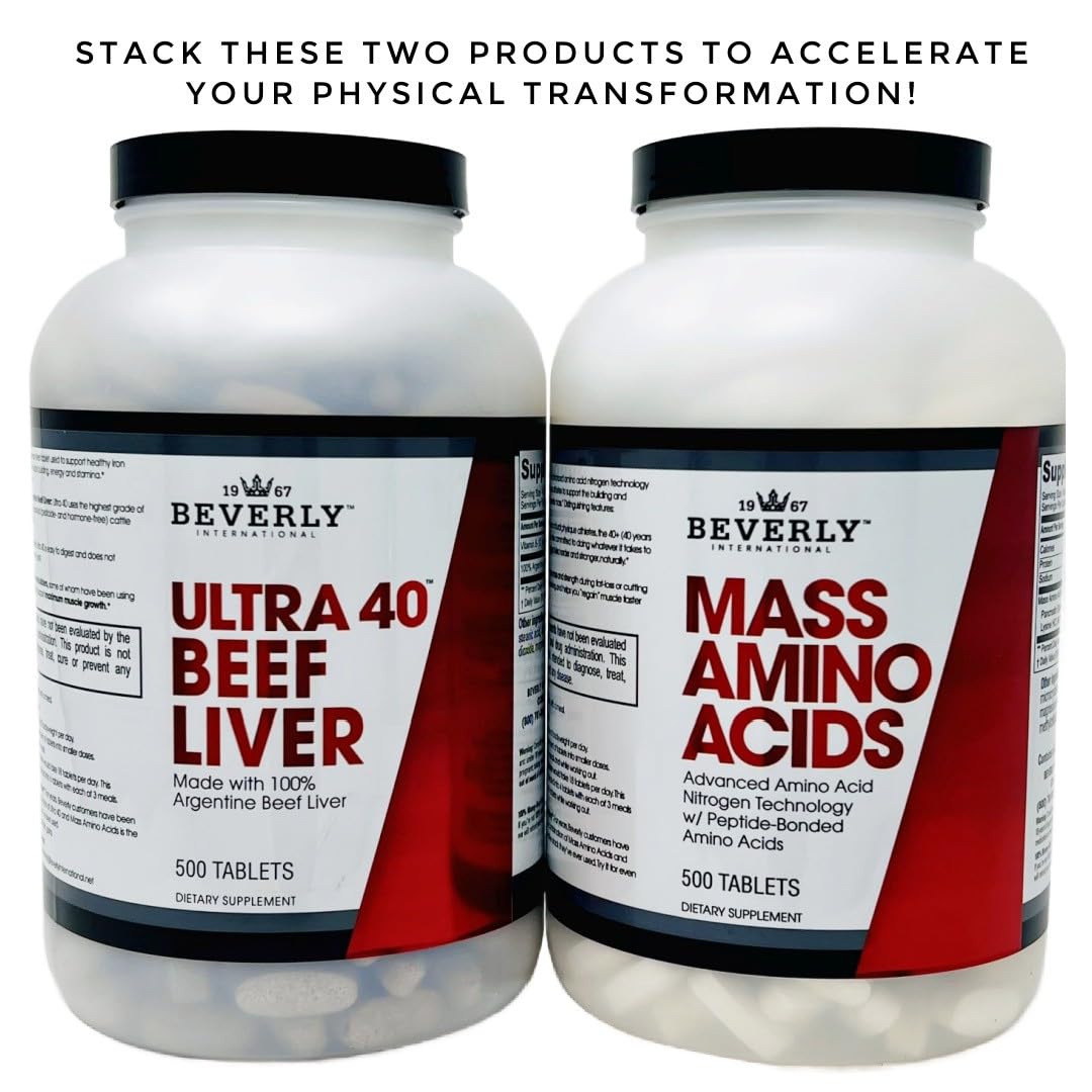 Beverly International Mass Amino Acids, 500 Tabs. Use Pre-Post Workout, with Meals, Essential for Muscle Recovery and Repair. Complete Amino Acid Profile