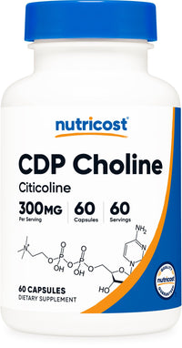 Thumbnail for Nutricost CDP Choline (Citicoline) 300mg, 60 Vegetarian Capsules - Non-GMO, Vegetarian Friendly, Gluten Free …
