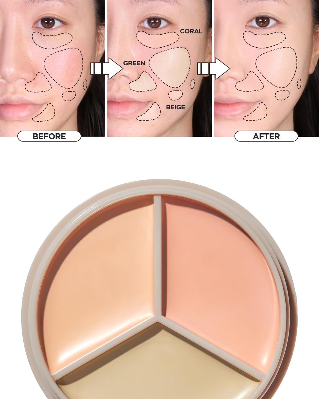 THE SAEM Cover Perfection Triple Pot Concealer 03 Correct Up Beige - for Fair to Light Skin Tone - 3 Color Full Coverage Concealer - Covers Blemishes Spots, Dark Circles, Redness Skin