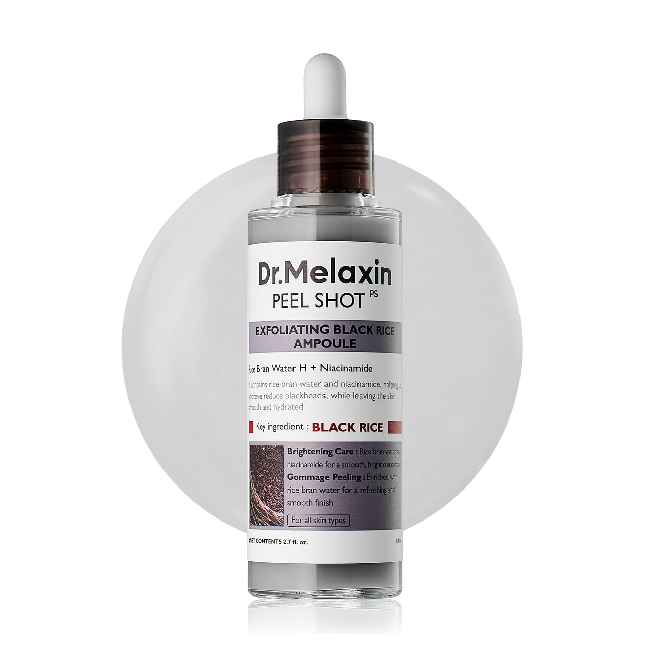 Dr.Melaxin Peel Shot Glow Black Rice Peeling Ampoule 80ml, Dead Skin Gentle Exfoliating Ampoule with Rice Water Extract, AHA BHA, Niacinamide, Daily Skin Texture Care, All Skin Types, Korean Skincare