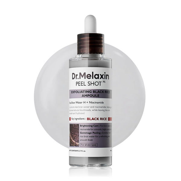 Dr.Melaxin Peel Shot Glow Black Rice Peeling Ampoule 80ml, Dead Skin Gentle Exfoliating Ampoule with Rice Water Extract, AHA BHA, Niacinamide, Daily Skin Texture Care, All Skin Types, Korean Skincare