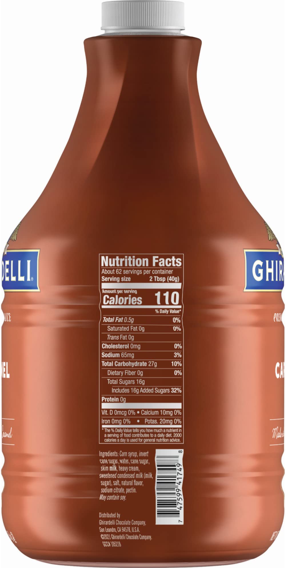 Ghirardelli Caramel Sauce, 87.3 oz (5 lb 7.3 oz) Bottle with Ghirardelli Stamped Barista Spoon & Pump