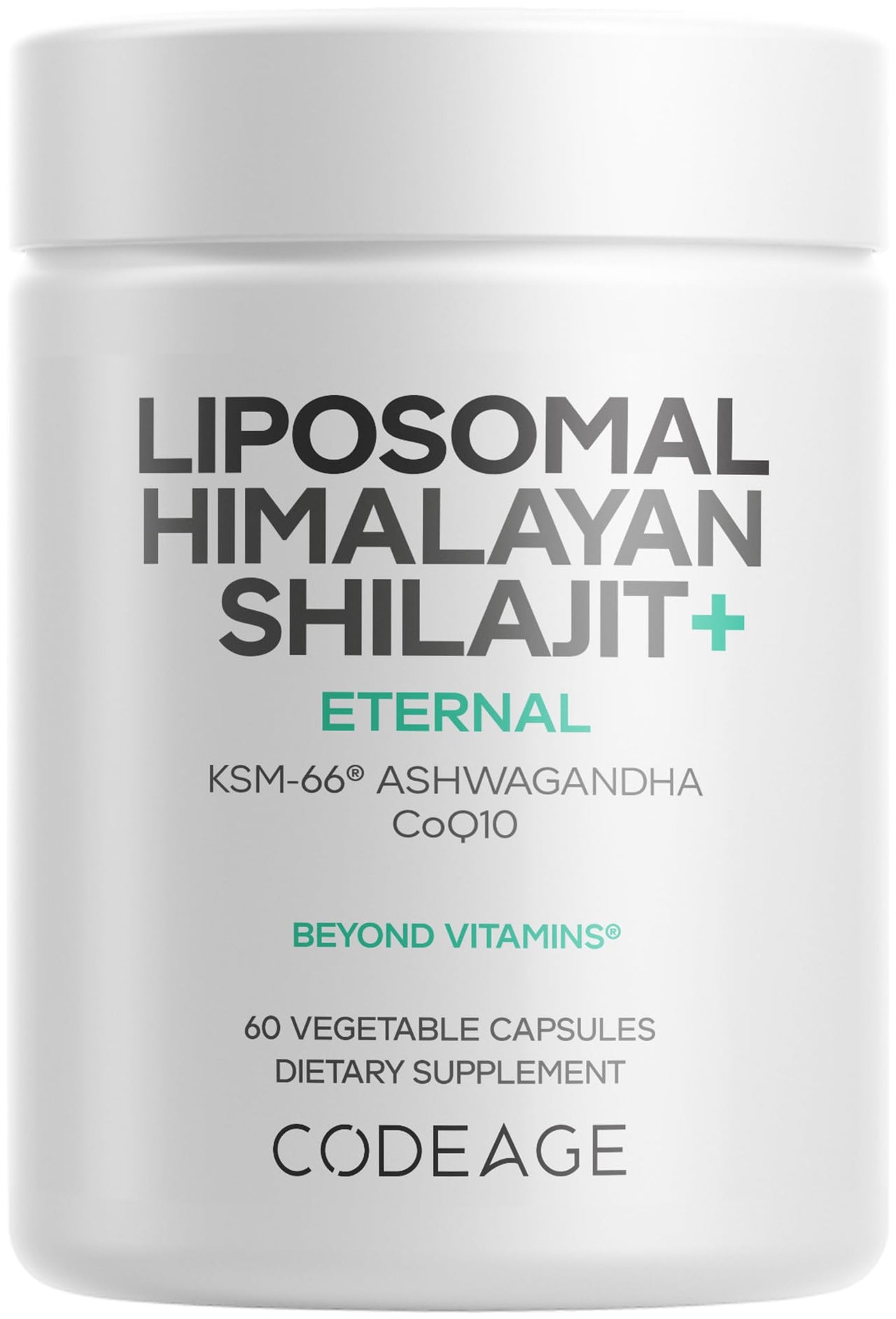 Codeage Liposomal Himalayan Shilajit+ Supplement - 500 mg Shilajit, KSM-66 Ashwagandha, CoQ10, Fulvic Ionic Minerals, Calcium, Magnesium, BioPerine - Liposomal Delivery - Non-GMO - 60 Capsules