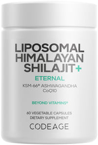 Thumbnail for Codeage Liposomal Himalayan Shilajit+ Supplement - 500 mg Shilajit, KSM-66 Ashwagandha, CoQ10, Fulvic Ionic Minerals, Calcium, Magnesium, BioPerine - Liposomal Delivery - Non-GMO - 60 Capsules