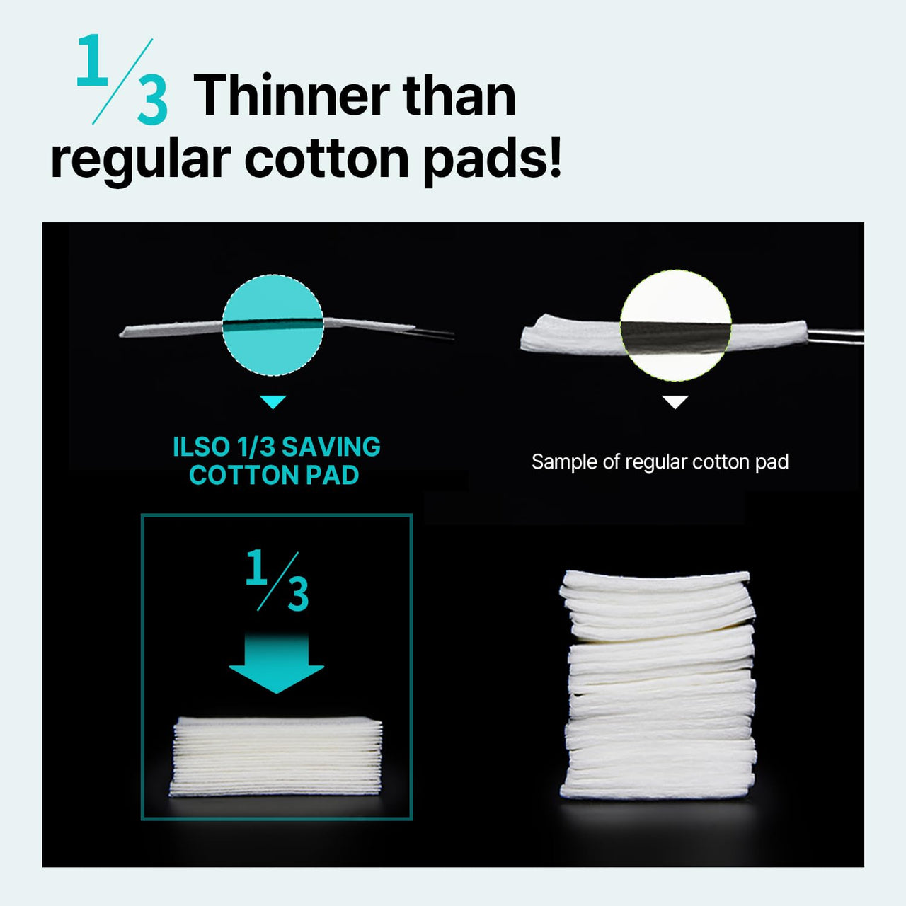 ILSO 1/3 Saving Cotton Pad, Thin Layer Perfect for DIY Toner pad and mask, 40 Sheets, Korean Skincare (50 x 70mm)