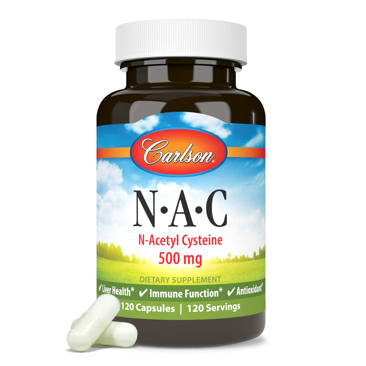 Carlson - NAC, N-Acetyl Cysteine, 500mg, Liver Health, Immune Function, Antioxidant, 120 Vegetarian Capsules