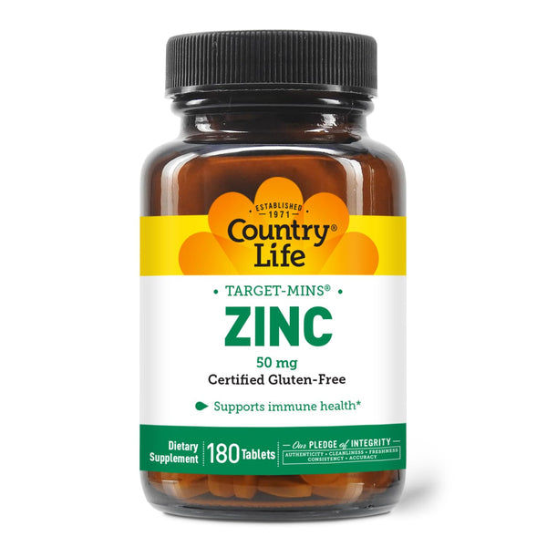 Country Life Target-Mins Zinc 50 mg 180 Tablets - Zinc Supplements for Immune Health - Zinc 50mg - Zinc Support