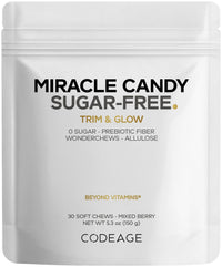 Thumbnail for Codeage Miracle Candy Sugar-Free Candies, Mixed Berry Soft Chews – Allulose, Prebiotic Fiber – Low-Calorie Wonderchews – 0g Sugar Soft Chews - 30 Count
