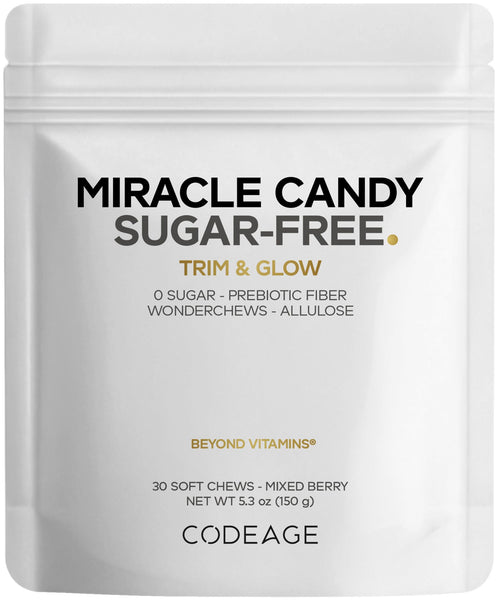 Codeage Miracle Candy Sugar-Free Candies, Mixed Berry Soft Chews – Allulose, Prebiotic Fiber – Low-Calorie Wonderchews – 0g Sugar Soft Chews - 30 Count