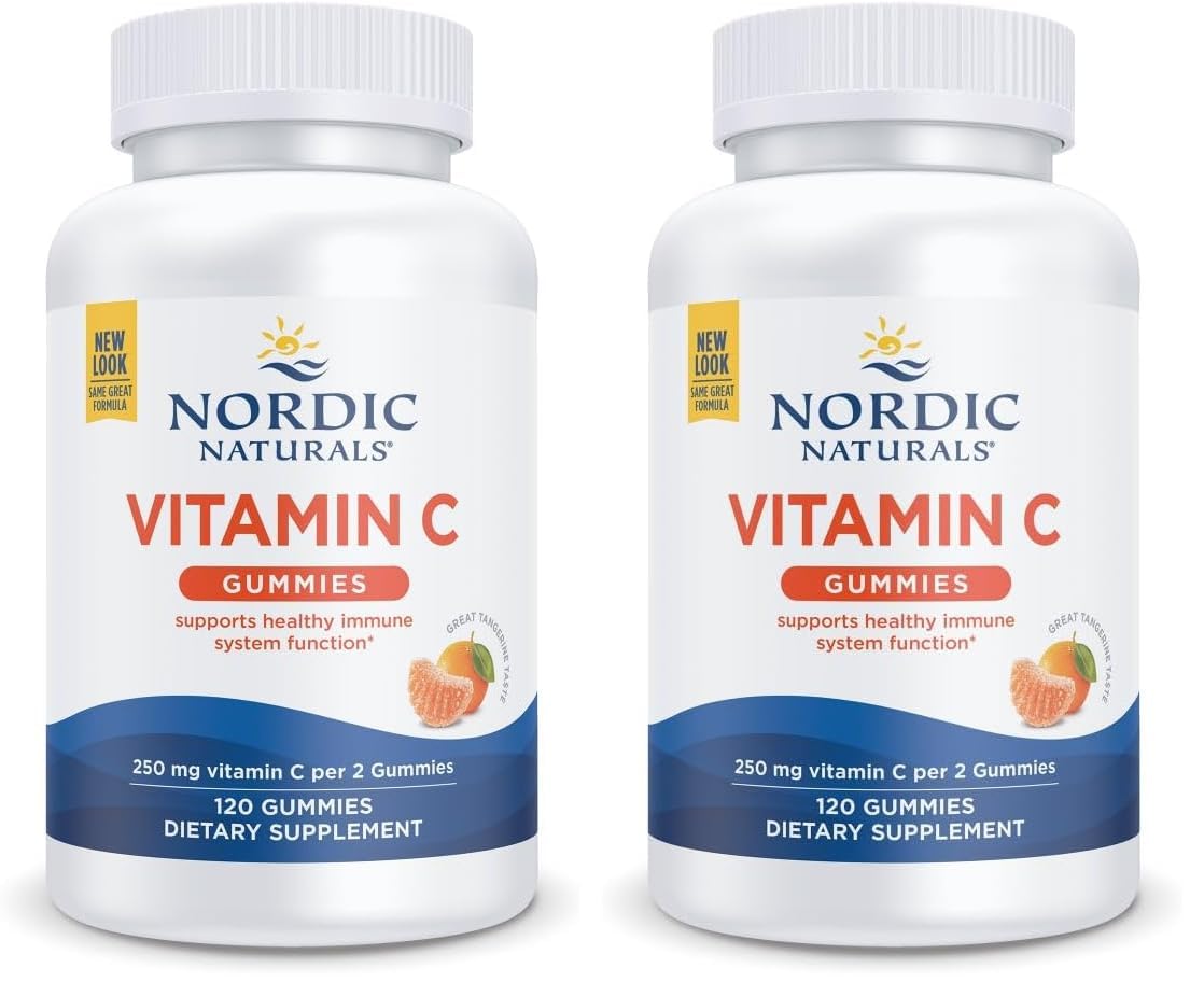 Nordic Naturals Vitamin C Gummies, Tart Tangerine - 120 Gummies - 250 mg Vitamin C - Immune Support, Antioxidant Protection, Child Growth & Development - Non-GMO, Vegan - 60 Servings (Pack of 2)