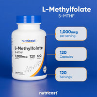 Thumbnail for Nutricost Methylfolate 1000mcg, 120 Vegetarian Capsules - Gluten Free, Non-GMO (Methylated Folate)