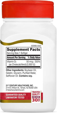 Thumbnail for 21st Century D3 2000 IU Softgels, 250 Count