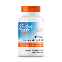 Thumbnail for Doctors Best Trans-Resveratrol 100, Resveratrol with Red Wine Polyphenol (ResVinol), Non-GMO, Gluten Free, Soy Free, Vegan 60 Veggie Caps